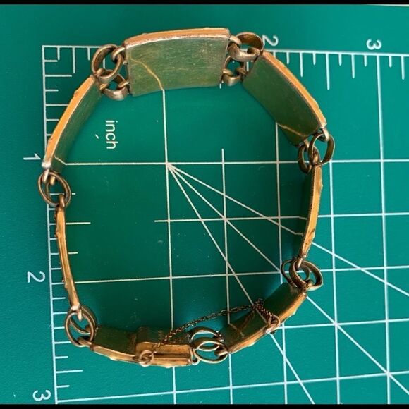 Art Deco Antique bracelet Am Double gold black design safety chain elegant - Picture 4 of 9